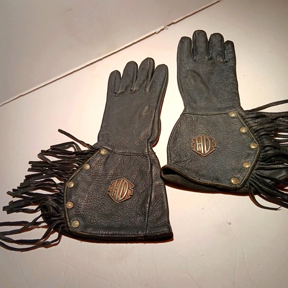 Women Leather Harley  Davidson fringed gloves